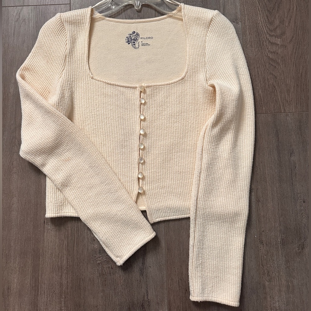 Cream Ribbed Cropped Sweater Top